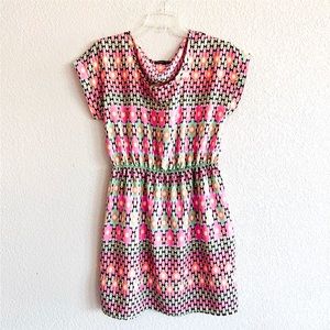 Soprano Pink Y2K Geometric Cut Out Back Elastic Waist Silky Dress